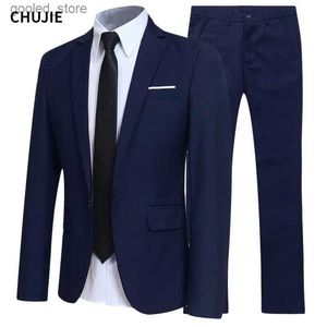 Abiti da uomo Blazer da uomo Blazer Set 2 pezzi da sposa eleganti formali 3 abiti completi da lavoro coreano 2023 pantaloni blu cappotti giacche di lusso spedizione gratuita Q231025