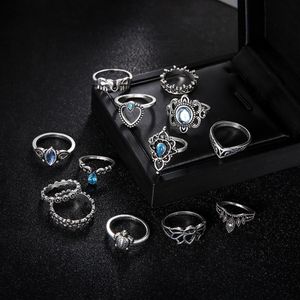 13PCS Ustaw srebrne pierścienie opalowe OPAL Naturalny kamień kamieni na ślub Wedding zaręczynowy Prezent dla kobiet227p