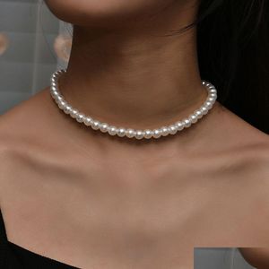 Kedjor bröllop pärlhalsband för kvinnor mode vit imitation choker droppleverans dhgarden ot5xi