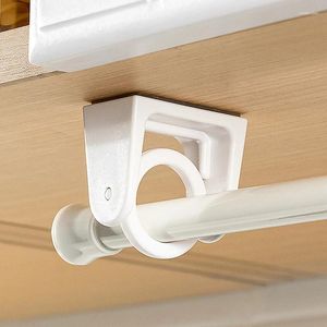 Hooks Punch-Free Curtain Rod Holder Clamp Self Adhesive Clothes Rail Bracket 360 Rotation Triangle Ring Justerbar
