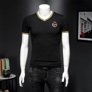 Homens camisetas de alta qualidade marca bordado v-pescoço homens 5xl 4xl 2021 verão camiseta homme manga curta masculino camisetas camiset322p