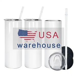 USA/CAN führen 20-Unzen-Sublimationsbecherrohlinge, weiße Edelstahlbecher mit Kunststoffdeckel und Strohhalm, Autobecher mit großem Fassungsvermögen, vakuumisolierte Wasserflaschen
