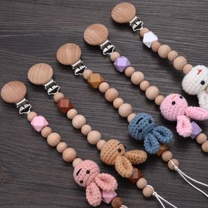 Other Baby Feeding Beech Teether Pacifier Chain Cartoon Animal Handmade Wood Clips Nipple Clip Teething Chew Toys 231025