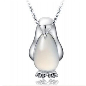 Women Pendant Necklace Penguin Animal Halsband Sliver Plated Charms Opal Halsband Vintage Jewelry for Girl Women Gift265G
