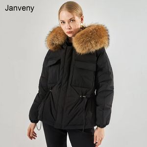 Kvinnor Down Parkas Janveny Luxury Big Real Raccoon päls huva vattentät vinter down jacka kvinnor 90% anka ner puffer kappa kvinnlig kort parka 231024