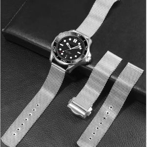 Omega Strap 007 Diver Seamaster için Paslanmaz Çelik Kayış 300 Dokuma Metal Milanese Bilezik 20mm Watch Band bilekliği