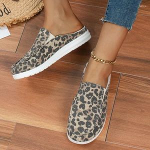 Chinelos de lona para mulheres 2023 primavera outono moda ao ar livre leopardo impressão casual mocassins senhoras macio plana deslizamento-em sapatos