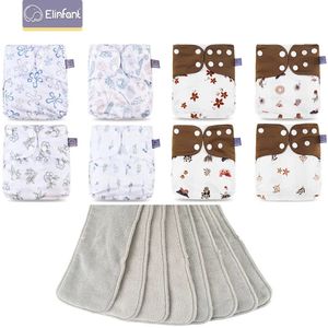 Fraldas de pano Fraldas para adultos Fraldas Elinfant 8pcs fraldas com 8pcs absorventes à prova d'água fraldas pcoket para bebês fraldas de pano para bebês de malha cinza 231024