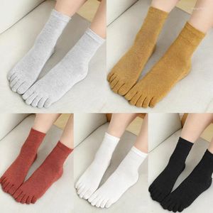 Women Socks Japanese Harajuku Toe Vintage Cotton Five Fingers Casual Sport Crew With Heel Girls Black White Calcetines