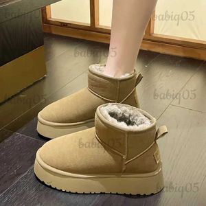 Boots 2023 New Women's Winter Warm Snow Boots Waterproof Real Natural Wool Sheepskin Suede Short Plush Ladies Bare Boots Botas Mujer T231025