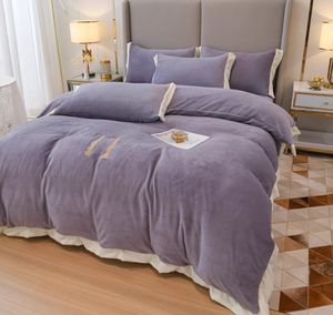 Lilac Thicken Coral Fleece Bedding Four-Piece Bed Set Besigner Sängkläder Set Luxurious Shaker Flanell Bed Sheets Kontakta oss för att se bilder av själva produkten