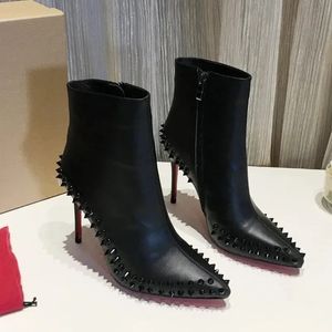 Channel spring autumn Fashion and new black female decoration short plush boots pointy stiletto booties dancing wedding leather dress