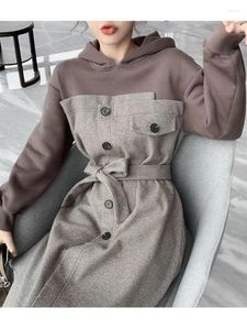 Casual Kleider Nähen Kleidung Weibliche 2023 Herbst Mit Kapuze Pullover Kleid Mode Temperament Samt Dicke Mittlere Länge frauen Kleid