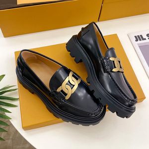 Womens Black Leather Loafers Designer Dress Shoe Chunky Loafer Platform Moccasins Sneaker Lady Office Thick Bottom Shoes