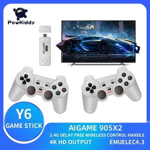 Controller di gioco Joystick POWKIDDY Y6 Lettori per videogiochi retrò portatili Controller di gioco wireless portatili 2.4G Console TV HD 4K Gaming Stick Emulatore PS 231024