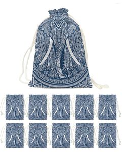 Juldekorationer Mandala Elephant Blue Bohemian Candy Bags Santa Gift Bag Home Party Navidad Xmas Linen Packing Supplies