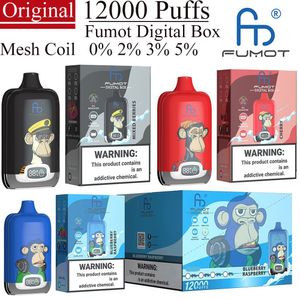 Original RandM Fumot Digital Box 12000 12K Puffs 850mAh Tipo-C Carregando 20ml Pod pré-preenchido com display de bateria 16 sabores 0% 2% 5% Cigarros eletrônicos descartáveis vaper 12000