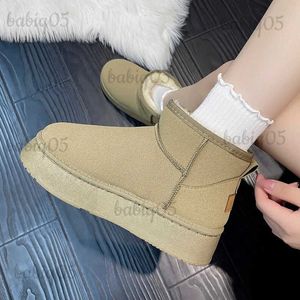 Buty nowe zimowe kobiety krótkie pluszowe ciepłe buty śniegowe płaskie buty zamszowe futra chelsea kostki platforma damskie buty botas mujer t231025