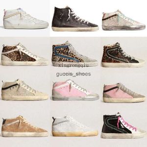 Women Shoes Shoe Italy Brand Golden Mid Star Leopard Print Pink-Gold Glitter Classic White Do-Old Dirty Designer High Top Style
