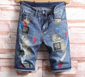 Short Jeans Updated Painting Biker Pants Skinny Ripped Holes Mens Denim Shorts Men Designer Jean XVQU