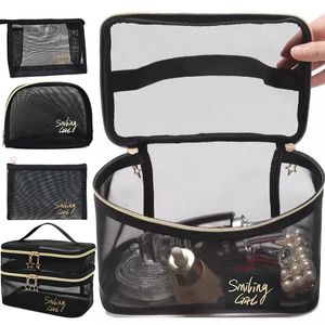 Cosmetic Bags Cases Double layer Mesh Transparent Small Large Black Makeup Portable Travel Toiletry Organizer Lipstick Storage 231025