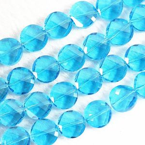 Beads Wholesale Price 14mm Sky Blue Crystal Glass Faceted Coin Button Shape High Quality Spacers Diy Loose 1strand/25pcs B751