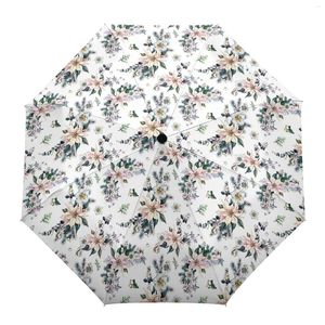 Paraplyer julblomma växt automatisk paraply rese fällbar bärbar parasol vindtät