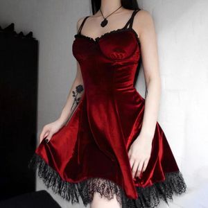 Sıradan Elbiseler Y2K Robe Gotik Dantel Velvet Elbise Kadınlar İçin Seksi Sling Corset Cadılar Bayramı Partisi Zarif Prenses Prom Kulübü Bir Çizgi