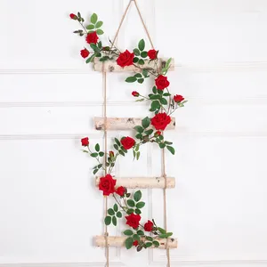 Decorative Flowers 177cm Artificial Garland Silk Roses Vine Hanging Ivy String Plastic Flower Wall Home Wedding Party Christmas Decorations