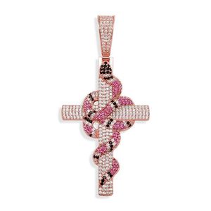 Pendant Necklaces Hip Hop Cubica Zirconia Stone Setting Bling Iced Out Animal Snake Cross Pendants Necklace For Men Women Rapper J2256