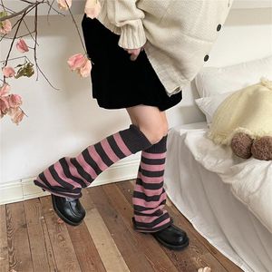 Women Socks 2023 Korean Pink Punk Striped Japanese Boot Cuffs Knit Spreader Gothic JK Harajuku Long Cable Fleared