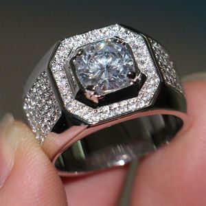 Choucong marca solitaire jóias masculino anel 3ct diamante 925 prata esterlina cheio de noivado anel de banda de casamento para men253a
