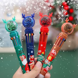 Cartoon Christmas Ten Color Ballpoint Pen Cute Press Hand Ledger Writing Pen Student Learning Writing Stationery Holiday Gifts