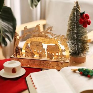 Christmas Luminous Lights Handmade Wooden Puzzle DIY Creative Window Ornaments Children Adults Assembled Toys Music Box,Christmas Decor Without Electricity