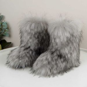 Winterstiefel Neue Art von Schneestiefeln mit flachen Absätzen, hoher Isolierung, Winterfell und Mittelrohr-Fuchsimitation