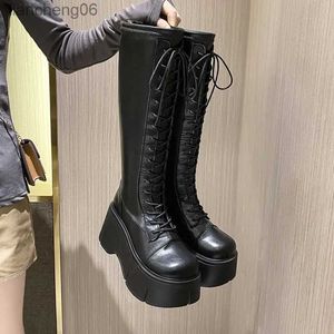 Boots Mid Calf Boots Women Winter Boots Woman Ankle Boots Soft Lace-up Ladies Chelsea Zipper Botas Mujer Platform Heel Ladies ShoesL231025