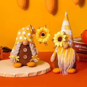 Christmas Decorations Fall Gnome Figurines Sunflower Swedish Elf Dwarf Plush Ornaments For Christmas Autumn Halloween Thanksgiving Decoration Crafts 231025