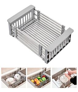 2020 Rack Drain Basket Stainless Steel Telescopic Sink Dish Drainers For Kitchen Drain Sh Installation Kitchen Holder5618230