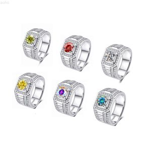 Hip Hop VVS 1CT färgad grå blå röd pinky Moissanite Diamond Gemstone 925 Sterling Silver Rings for Men Wedding Jewelry
