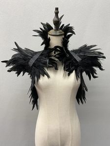 Scarves Natural Feather Shrugs Shawl For Women Cosplay Black Halloween Luxury Feather Shoulder Wraps Sexy Punk Gothic Feather Scarves 231025