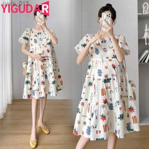 Vestidos casuais básicos verão nova moda feminina floral de manga curta vestido grávida maternidade longo atacado amamentação yq231025