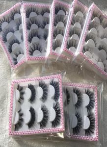 New Pink Rhinestone 3D Mink Eye Lashes with 4Pairs Eyelashes Packaging 20mm 22mm Handmade Eyelashes FDshine1171770