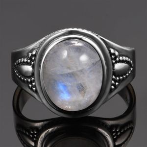 Anéis de cluster Top Quality Est Sólido 925 Sterling Silver Jóias 8x10mm Natural Rainbow Moonstone Gemstone Luxo Tamanho 6-10270F