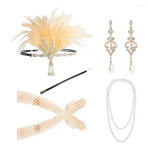 Party Supplies 1920s Cosplay Flapper Halloween Charleston Costume 1920s Gatsby Accessories Pink Naken Headpiece Great Feather Headband20