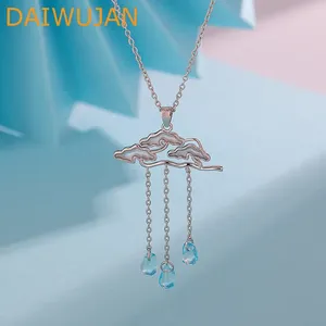 Hänge halsband koreanska modemoln för kvinnor flickor y2k blå regndroppar kristall fairy clavicle chain smycken gåvor
