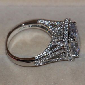 Boyut 5-11 lüks mücevher 8ct büyük taş beyaz safir 14kt beyaz altın dolu gf simüle elmas düğün nişan grubu ring lov230w