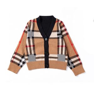 Designer Kids Jacquard Woven Check Wool Blend Cardigan Button Closure Infant Toddle Sweater Stack