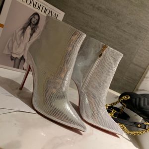 Fashion designer High quality Womens Red heel High heel ankle boots Luxury leather boots Skinny heel side zipper winter over the knee Classic Martin boots H1334