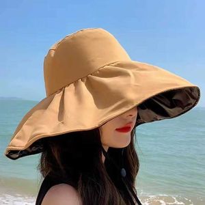 Black Rubber Sunscreen Hat Women Summer Foldable Large Brim Sunshade Fisherman Uv Protection Sun 230920