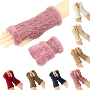 Thickened gloves short knitted fingerless plush sleeves winter warm fur gloves women's gloves DF302